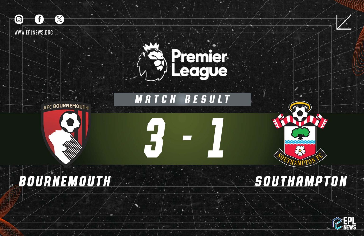 Bournemouth vs Southampton 3-1 Relatório