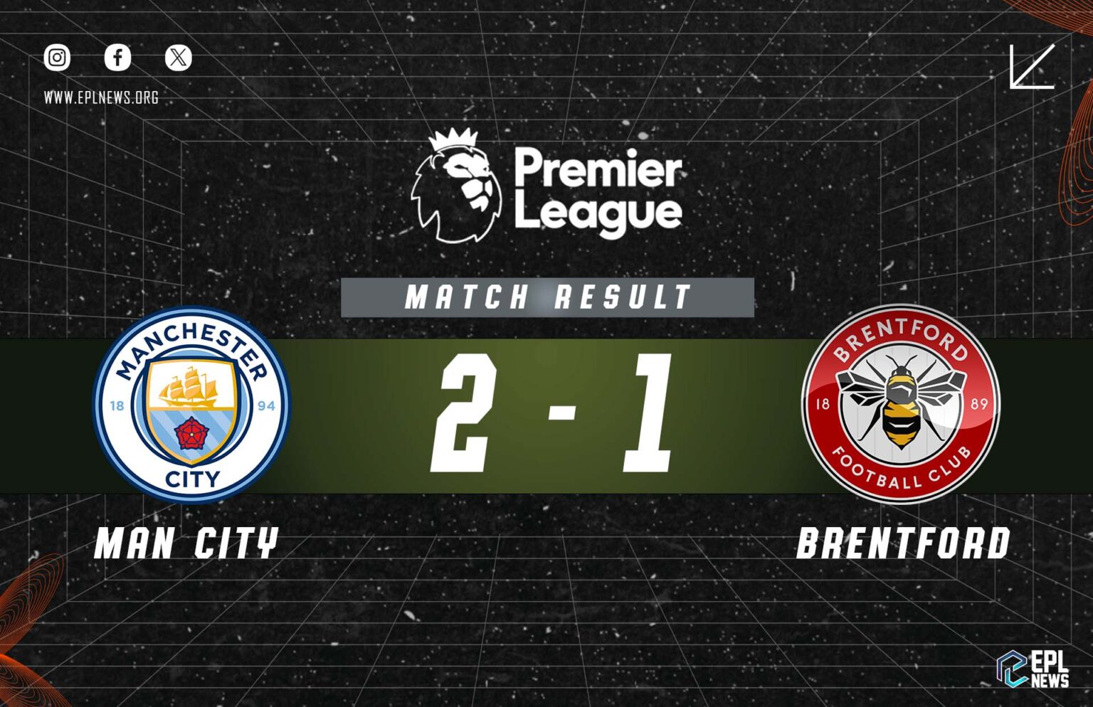 Manchester City x Brentford 2-1 Relatório