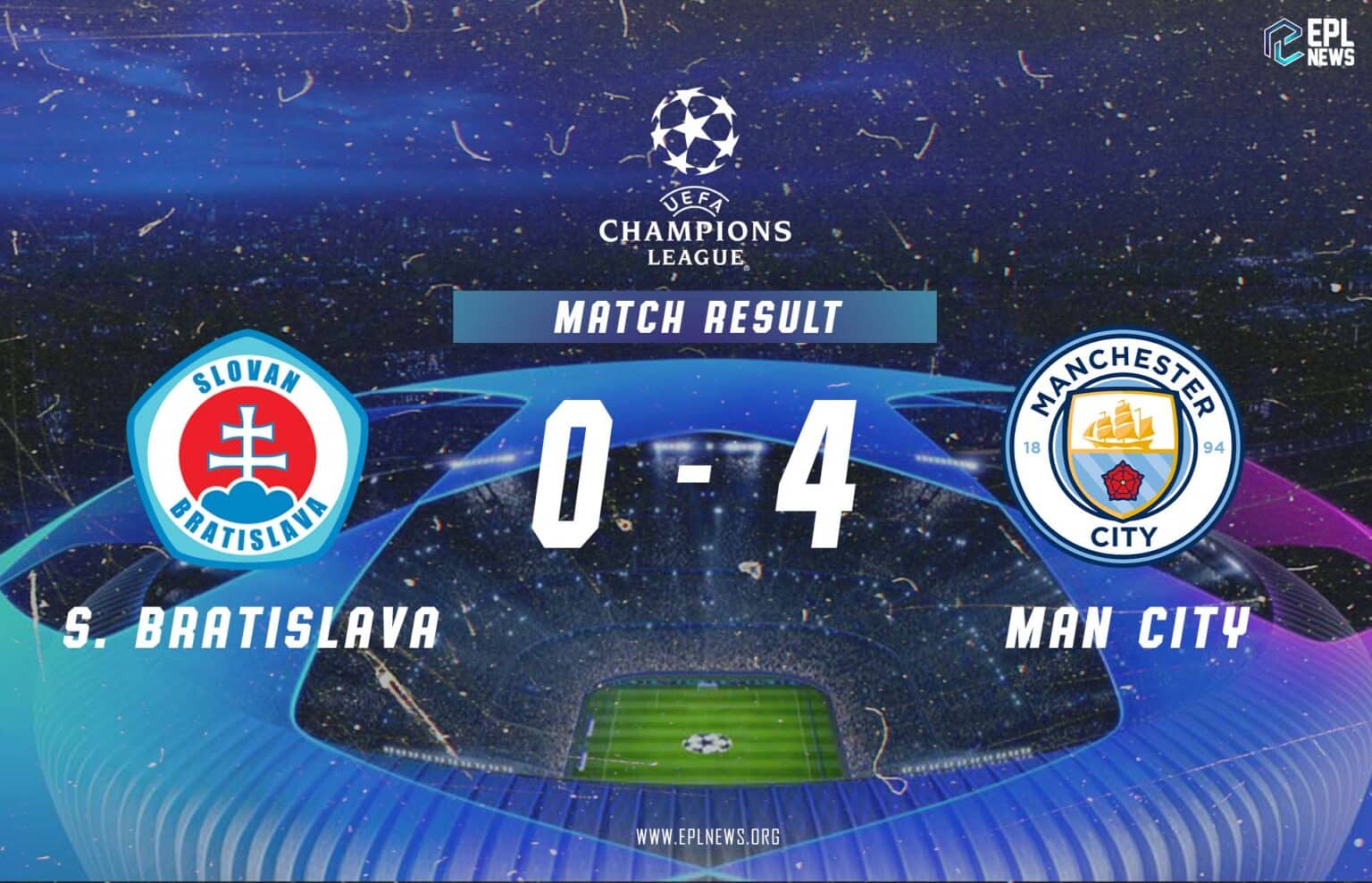 Relatório Slovan Bratislava x Manchester City 0-4